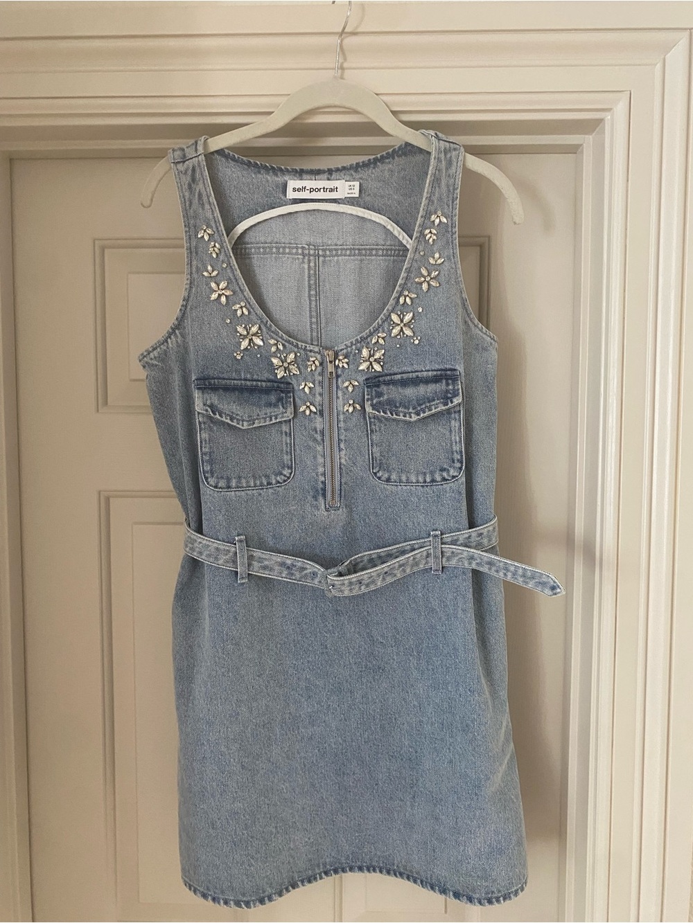 Self Portrait Denim Rhinestone Mini Dress